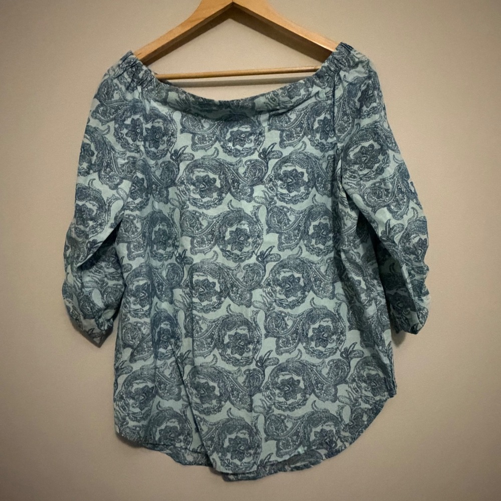 J.McLaughlin Womens Blue Paisley Cotton Silk Blend Tie Sleeve Blouse Size M